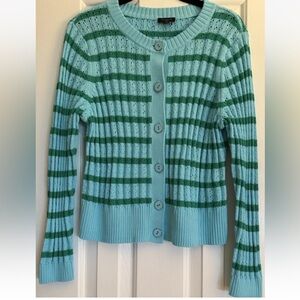 Talbots Textured Crewneck Cardigan Size Large Petite Striped NWOT Women’s